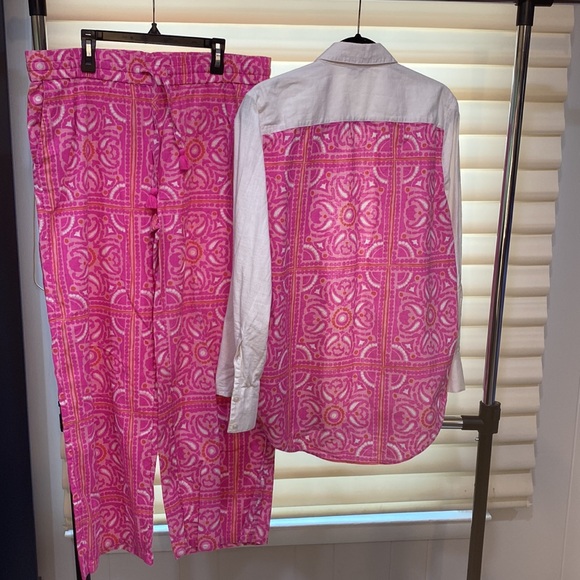 Vineyard Vines matching set women linen shirt and elastic Tie-Waist size 12 L - Picture 2 of 8